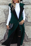 Green Lapel Sleeveless Long Fleece Winter Outfits Coat