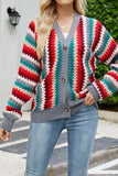 Colorful Stripes Open Front Button Cardigan