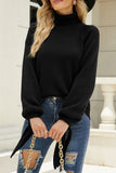 Plain Turtle Neck Tie Sleeves Knit Sweaters