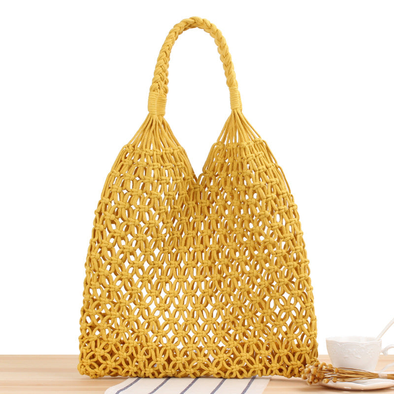 Shoulder Woven Bag Handbag Handmade Cotton Rope Net Bag Beach Bag