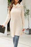 Crochet Knit High Neck Split Long Length Sweaters