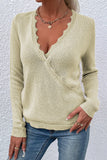 Autumn Outfits Deep V Neck Lace Splicing Knitting Sweater
