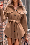 Plain Open Button Waist Belt Fleece Winter Coat Coat