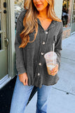 Plain Waffle Knit Open Button Pockets Winter Outfits Shirts