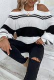 Halter Neck Cold Shoulder Colorblock Sweater