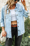 Ripped Buttoned Pockets Denim Shirt