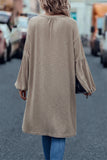 Khaki Front Open Puff Sleeve Cardigan
