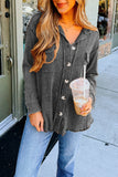 Plain Waffle Knit Open Button Pockets Winter Outfits Shirts