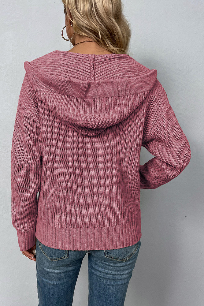 Plain Front Open Zipper Hooded Sweater Cardigans