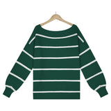 Off Shoulder Pin Striped Loose Pullover Sweaters