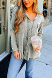 Plain Waffle Knit Open Button Pockets Winter Outfits Shirts