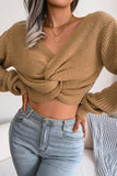 Plain V Neck Twisted Sweater Crop Top