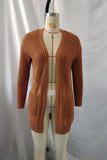 Ribbed Open Front Long Pocket Cardigan