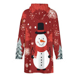 Oversized Wearable Blanket Christmas Print Hoodie With Pocket