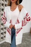 Aztec Knitting Open Front Cardigan With Hood