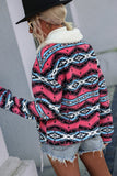 Open Zipper Aztec Print Fleece Winter Outfits Coat