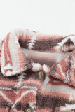 Pink Tribal Print Pocket Buttoned Sherpa Winter Outfits Jacket