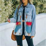 Aztec Denim Jacket Shacket Women