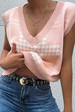 Autumn Outfits V Neck Sleeveless Houndstooh Sweater Vest