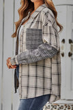 Stripes Splicing Button Up Pocket Plaid Shirt