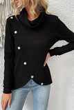 Black Turtle Neck Irregular Length Button Knit Top