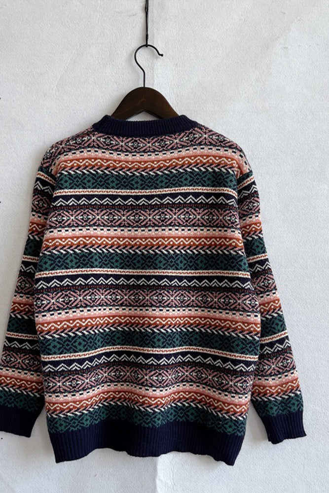 Vintage Stripes Knitting Winter Outfits  Pullover Sweater