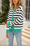 Stripes Splicing Open Front Button Knitting Cardigan