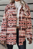 Pink Tribal Print Pocket Buttoned Sherpa Winter Outfits Jacket