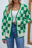 Plaid Front Open Button Sweater Cardigans