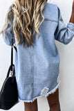 Raw Hem Ripped Denim Jacket Shacket