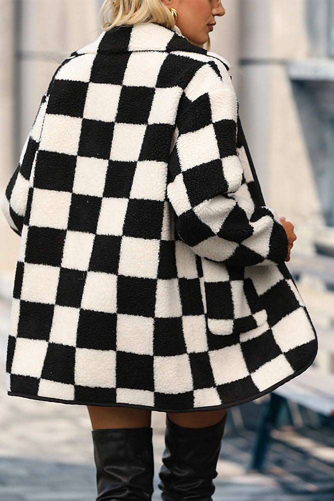 Checked Plaid Fluffy Winter Outfits Coat