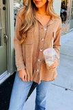Plain Waffle Knit Open Button Pockets Winter Outfits Shirts