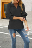V Neck Turndown Collar Long Sleeve Sweater