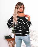 Off Shoulder Pin Striped Loose Pullover Sweaters