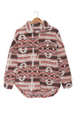 Pink Tribal Print Pocket Buttoned Sherpa Winter Outfits Jacket