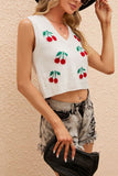 Cherry Knit Sleeveless V Neck Crop Top