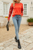 Leopard Patckwork Sleeve Pullover Sweater