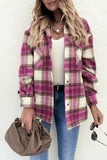 Single-breasted Plaid Tweed Shacket Coat with Pockets