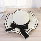 Paziye Big Brim Sun Hat with Wavy Bow Beach Hat