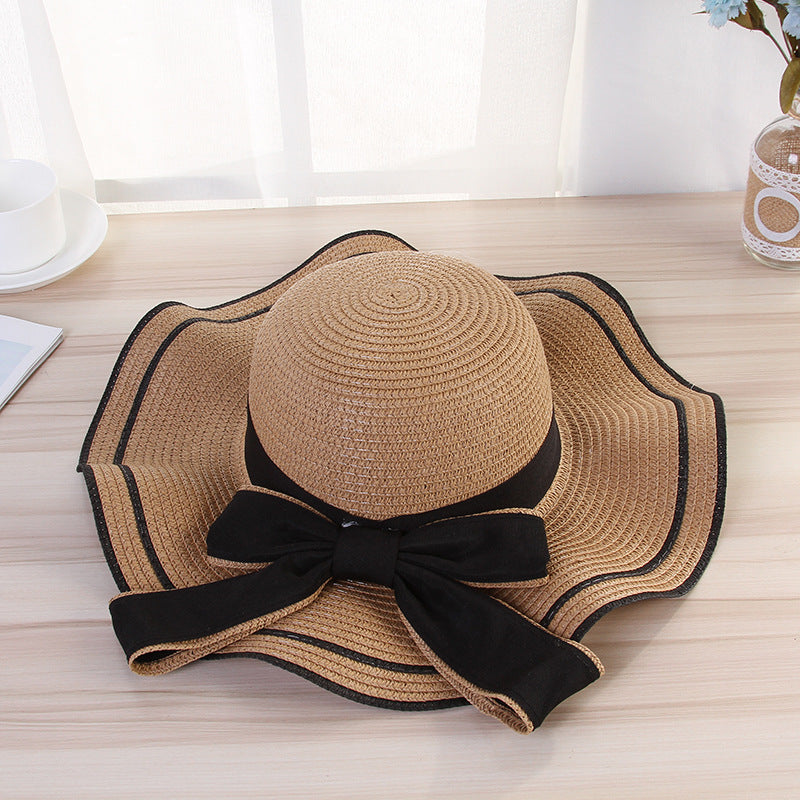 Paziye Big Brim Sun Hat with Wavy Bow Beach Hat