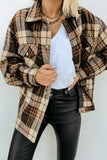 Single-breasted Plaid Tweed Shacket Coat with Pockets