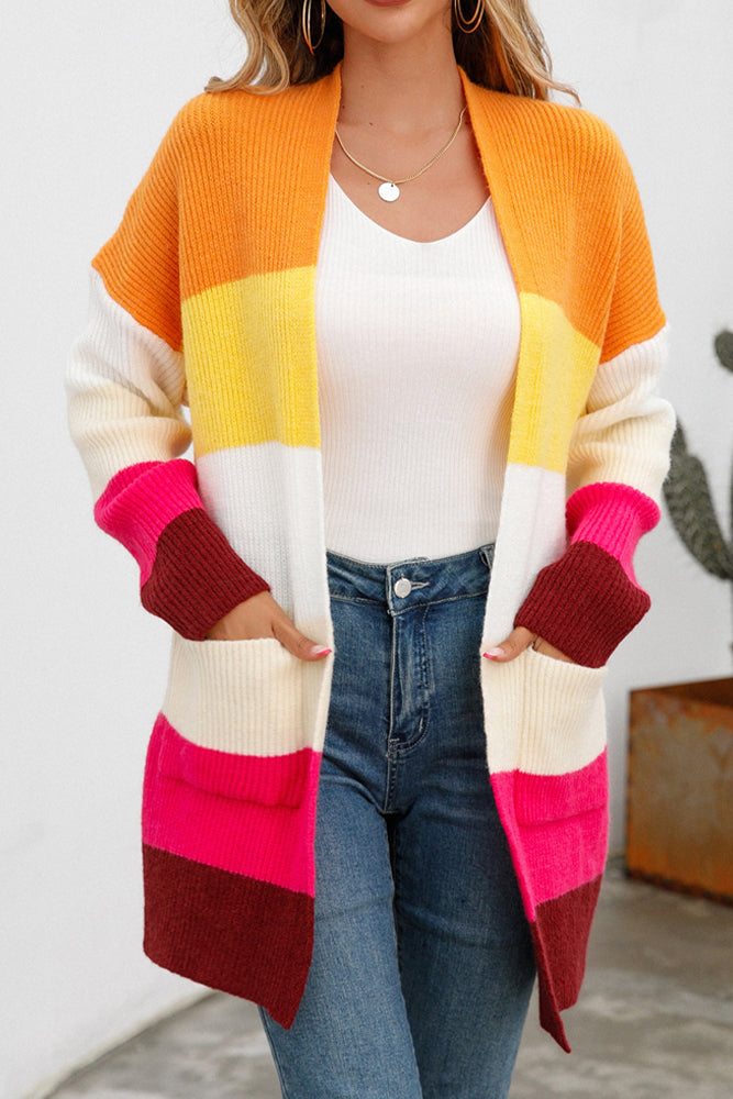 Fall Outfits Colorblock Open Front Knitting Cardigan