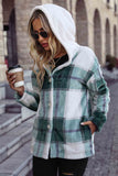 Plaid Button Up Hooded Fleece Coat
