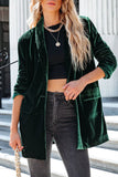 Green Casual Pocketed Velvet Blazer