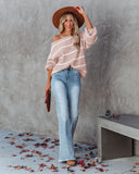Off Shoulder Pin Striped Loose Pullover Sweaters