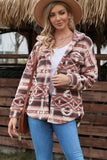 Pink Tribal Print Pocket Buttoned Sherpa Winter Outfits Jacket