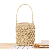 Paziye Cylinder Handmade Straw Women Handbag Bucket Straw Bags For Women Summer Beach Woven