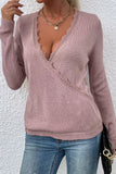 Autumn Outfits Deep V Neck Lace Splicing Knitting Sweater