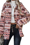 Pink Tribal Print Pocket Buttoned Sherpa Winter Outfits Jacket