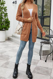 Ribbed Open Front Long Pocket Cardigan